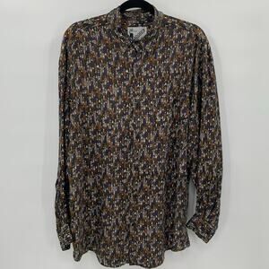 Vintage Goouch Mens Med Button Down Shirt 100% Silk Long Sleeve Multicolor Dark